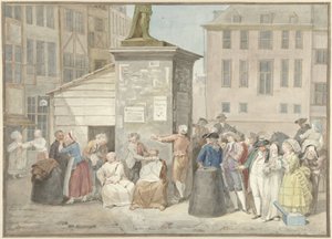 1787 年 10 月 20 日、ベルギーの革命中の修道士と修道女のいる広場