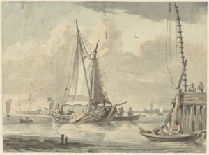 ドルドレヒト近くの川の帆船 作： Aert Schouman