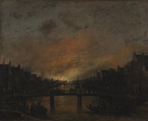 夜のアムステルダムでの火災 作： Aert van der Neer