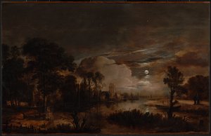 ニューアムステル川とコストバーローレン城を望む月夜の風景 作： アールト・ファン・デル・ニール