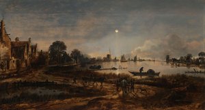 月光による川の眺め、1640〜50年頃 作： Aert van der Neer