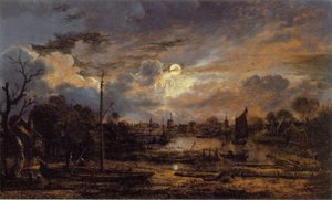月光のある川の風景 作： Aert van der Neer