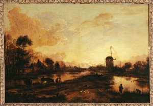 イッセルの夕日、1645年頃（油彩） 作： Aert van der Neer