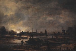 村に昇る月 作： Aert van der Neer