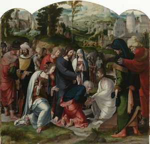 ラザロの復活、三連祭壇画の中央パネル、1530年頃 作： Aertgen Claesz van Leyden