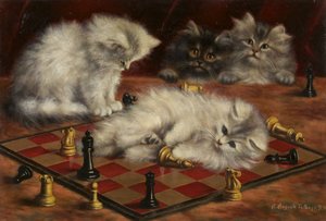 チェス盤の猫（帆布に油彩） 作： Agnes Augusta Talboys