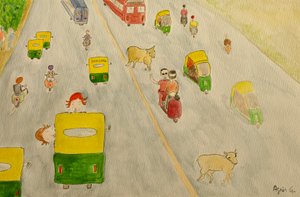 航海、デリー、2015年、紙に水彩 作： Agnes Girardon