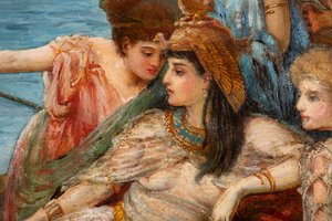 アクティウムの戦いからのアントニーとクレオパトラの飛行、1897年頃（キャンバスに油彩） 作： Agnes Pringle