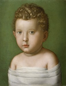 男の赤ちゃんの肖像、1540-49年（木製パネルに油彩）