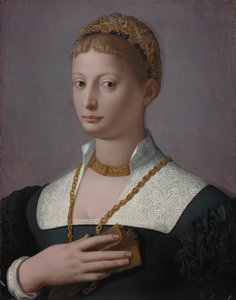 女性の肖像、c。 1550。 作： Agnolo Bronzino