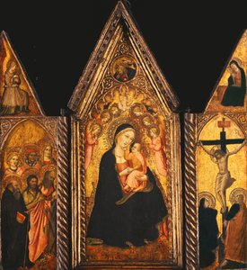 マドンナと天使が即位した子供がいる携帯用三連祭壇画 作： Agnolo Gaddi