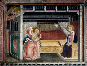 受胎告知のフレスコ画 アグノロ・ガッディ（1350-1396） 14世紀 プラート、カテドラル、Cappella del Sacro Cingolo 作： Agnolo Gaddi