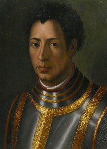 アレッサンドロ・デ・メディチ（1510-1537）の肖像（アレクサンドル・ド・メディシス、ディット・ル・モーレ） - ブロンジーノ、アグノロ（1503-1572）作。木に油彩、サイズ：23,2x16,7