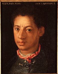 アレッサンドロ・デ・メディチ（ムーア人と呼ばれたメディチ家のアレクサンダー）の肖像（1510-1572）フィレンツェ公爵 画：アローリ・アンジェロ・ディ・コジモ・ディ・ブロンジーノ（1503-1572） 16世紀 日 15x12 cm メディチ・リッカルディ宮殿（メディチ・リッカルディ） フィレンツェ 作： Agnolo Bronzino