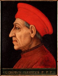 旧メディチ家のコジモとして知られるコジモ（コジモ・デ・メディチ）の肖像（1389年～1464年） アッロリ・アンジェロ・ディ・コジモ・ディ・ブロンジーノ（1503年～1572年）による絵画 メディチ・リッカルディ宮殿（メディチ・リッカルディ） フィレンツェ