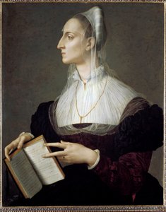 ペトラルカのソネットを読むイタリアの詩人ラウラ・バッティフェリの肖像（油彩・パネル 作： Agnolo Bronzino