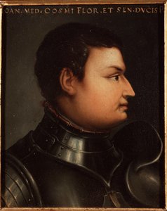 ジャン・ド・メディチ（ジャン・デ・バンデ・ネレ）（ジョヴァンニ・ダル・バンデ・ネレ）（1421-1463）の肖像 コンドッティエール（イタリアのコンドッティエロ） アッロリ・アンジェロ・ディ・コジモ（ブロンズィーノ）（1503-1572）の絵画 16世紀 日 15x12 cm メディチ・リッカルディ宮殿（メディチ・リッカルディ） F 作： Agnolo Bronzino