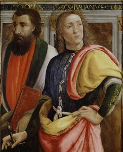 Sts BartholomewとJulian the Hospitaler（パネル上のテンペラ、オイル、ゴールド） 作： Agnolo di Domenico
