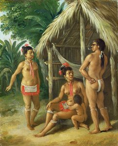 小屋の外のリーワード諸島のカリブ家族、1780年頃 作： Agostino Brunias
