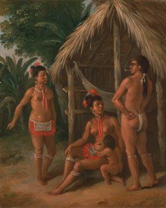 小屋の外に立つリーワード諸島のカリブ族の家族。 1780年。 作： Agostino Brunias