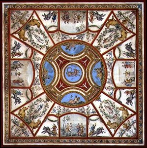 ダービーシャー州ケドルストーン・ホールのペインテッド・ブレックファスト・ルームの天井デザイン、1760年頃（紙にペンとインク、水彩画） 作： Agostino Brunias