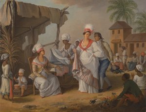 市場の日、ロゾー、ドミニカ、1780 年頃。 作： Agostino Brunias