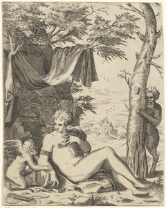 金星、サターの愛 作： Agostino Carracci (attributed to)