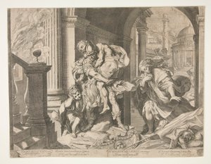 トロイから逃げるアエネアスとその家族 作： Agostino Carracci