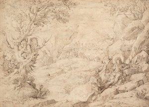 キリストの誘惑のある風景 作： Agostino Carracci