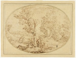 エジプトへの逃亡中の休息 作： Agostino Carracci