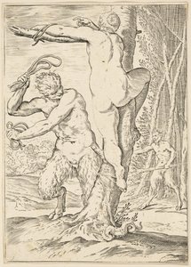 ニンフを鞭打ちするサテュロス、1590〜95年頃 作： Agostino Carracci