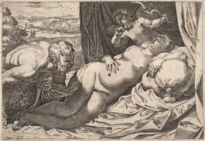 サテュロスとニンフ 作： Agostino Carracci