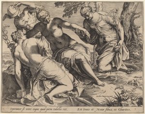 マーキュリーと三美神 作： Agostino Carracci after Jacopo Tintoretto
