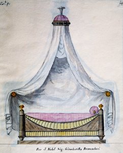 ブランカドーリ氏のための天蓋付きベッド、「Lavori di falegname e Fabbro ideati e disegnati da me Agostino Fantastici（私アゴスティーノ・ファンタスティチが考え、設計した大工と錠前師の作品）」、手稿3、プレート4（1782-1845）より 作： Agostino Fantastici