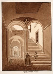 ミケランジェロの家の内部、1833年（茶色のウォッシュでエッチング） 作： Agostino Tofanelli