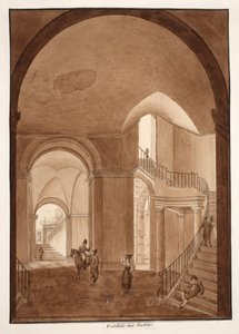 パラッツォカエターニアッロルソの庭園前庭、1833年（茶色のウォッシュでエッチング） 作： Agostino Tofanelli