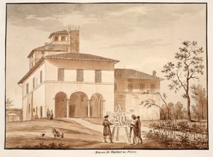 ピンチョのラファエルの家、1833年（茶色のウォッシュでエッチング） 作： Agostino Tofanelli