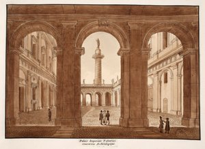 パラッツォインペリアーリヴァレンティーニ。 Archaeological Restoration。、1833（茶色のウォッシュでエッチング） 作： Agostino Tofanelli