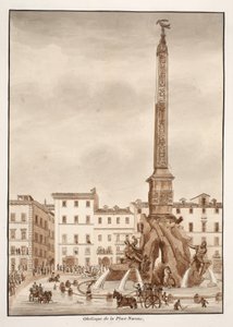 ナヴォーナ広場オベリスク、1833年（茶色のウォッシュでエッチング） 作： Agostino Tofanelli