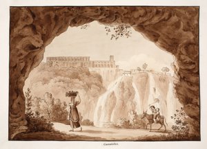 チボリの滝、1833年（茶色のウォッシュでエッチング） 作： Agostino Tofanelli