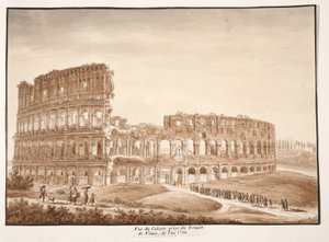 金星の寺院からのコロッセオの眺め、1833年（茶色のウォッシュでエッチング） 作： Agostino Tofanelli