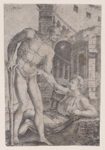 他人の足を助ける男、約。 1514-36。 作： Agostino Veneziano