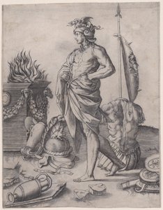 祭壇の近くの若い英雄、カリフォルニア州。 1514-36。 作： Agostino Veneziano