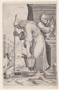墓に近づく老婆、1528年。 作： Agostino Veneziano