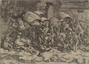 Scipio AfricanusとCarthageniansの戦い（「La Batailla Au Coutelas」） 作： Agostino Veneziano