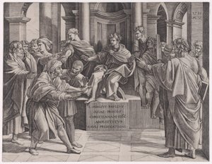 1516 年の Elymas の盲目., 1516 年の日付. 作： Agostino Veneziano