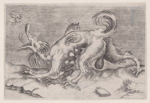 ドラゴンと蜂、約。 1514-36。 作： Agostino Veneziano