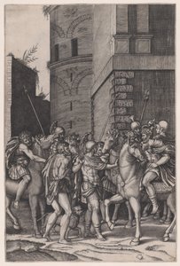 戦士に会う皇帝、約。 1516-17。 作： Agostino Veneziano