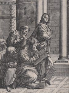 1523 年のラファエロのアテネ学校のグループ。 作： Agostino Veneziano