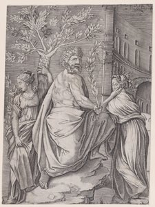 月桂樹の枝を持つ男 1514-36。 作： Agostino Veneziano